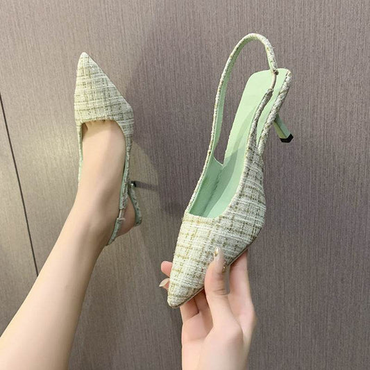 Stiletto Heel Pointed Toe Toe Cap Slingback Sandals Women's Spring And Summer New - Mubimart