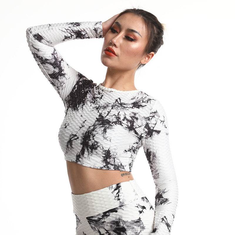 Jacquard Workout Clothes Hollow Sports Top - Mubimart