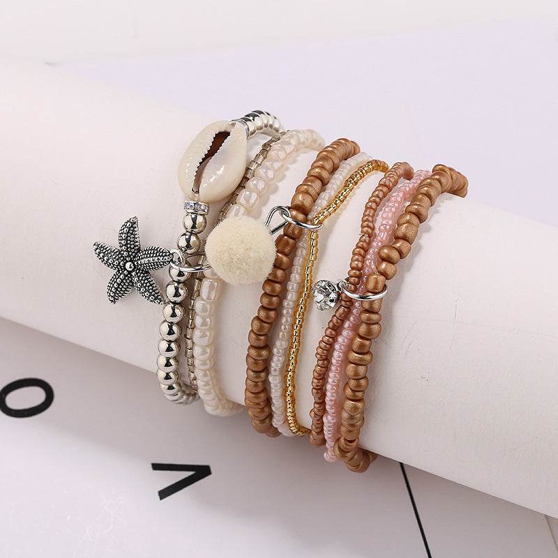 Millet Beaded Elastic Multilayer Shell Bracelet Women - Mubimart