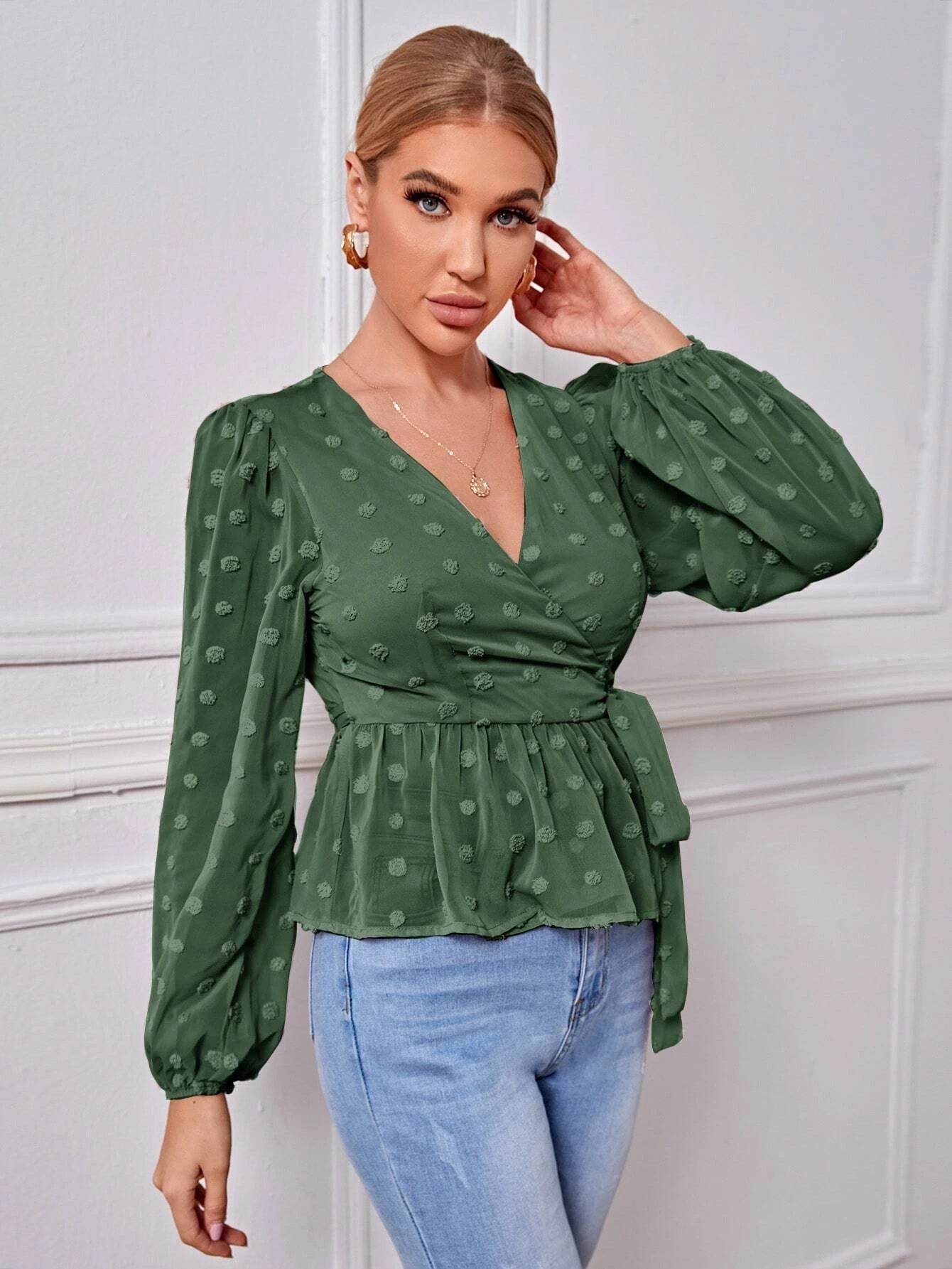 V-neck Slim-fit Light Mature Blouse Women - Mubimart