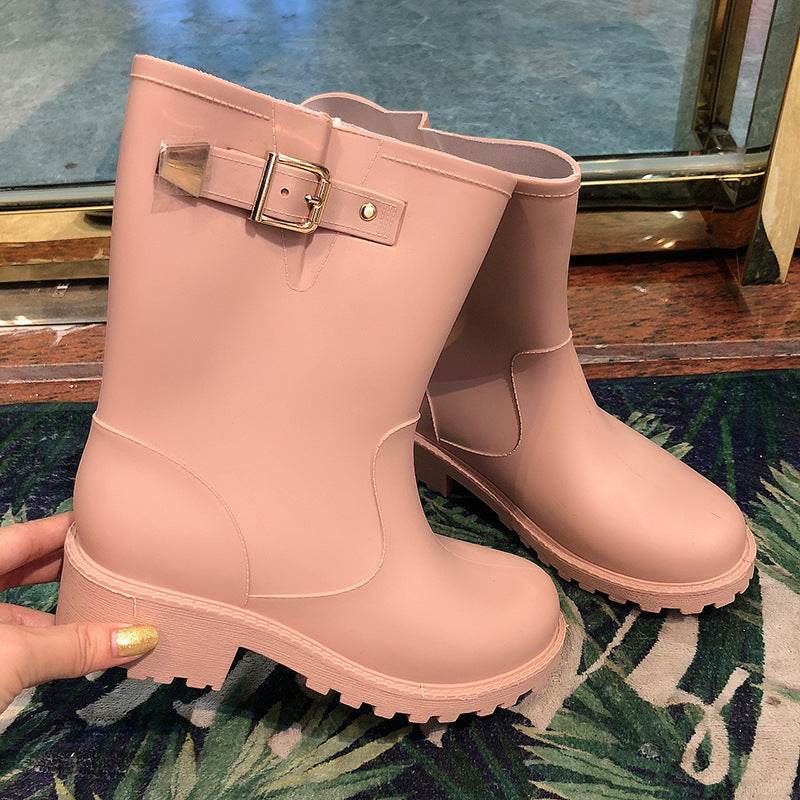Fashion Temperament Non-slip Waterproof Shoes Rubber Rain Boots Women - Mubimart