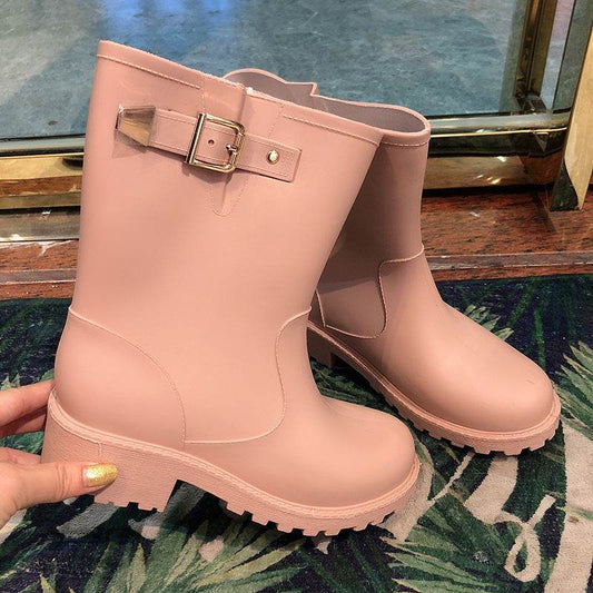 Fashion Temperament Non-slip Waterproof Shoes Rubber Rain Boots Women - Mubimart