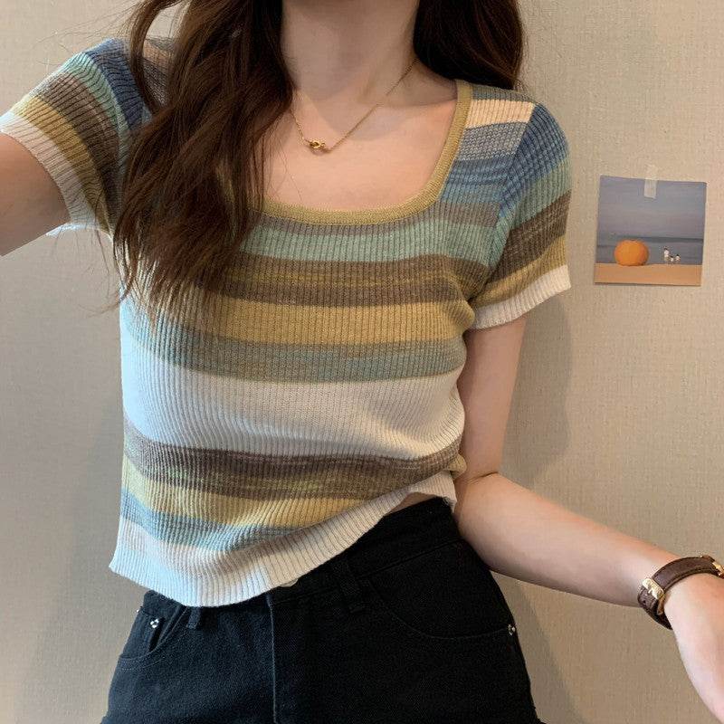 Knitwear Short Sleeve T-shirt For Women - Mubimart