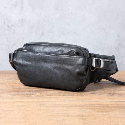 Men's Small Backpack Single Shoulder Cross-body Head Layer Cowhide Fanny Pack - Mubimart