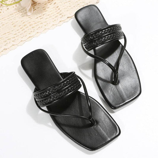 Gold Flat Sandals Summer Flip Flops Beach Shoes Non-slip Slides - Mubimart