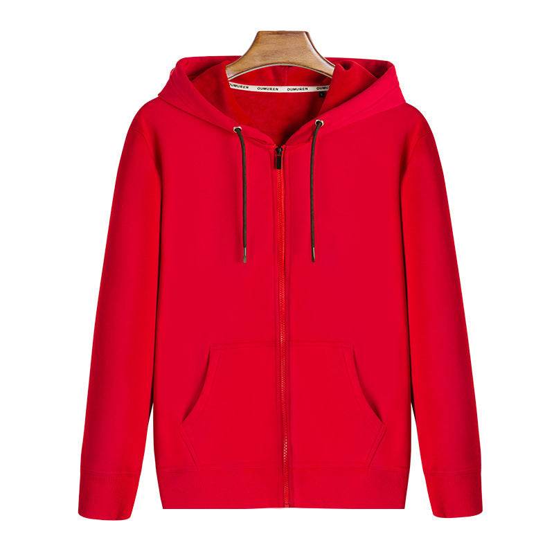 Zipper Hoodie Solid Color Plus Fleece Sweatshirt - Mubimart