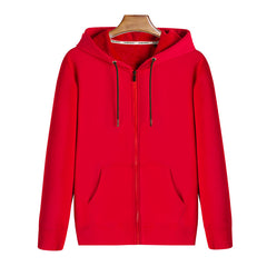 Zipper Hoodie Solid Color Plus Fleece Sweatshirt