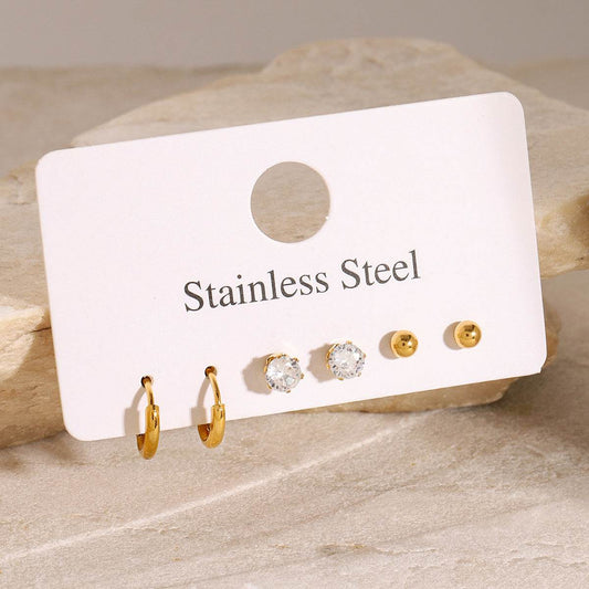 Three Pairs Of Stainless Steel Hoop Earrings For Women - Mubimart