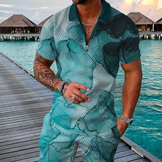 Polo Shirt Suit Men's Casual 3D Printed Polo Shirt Shorts - Mubimart