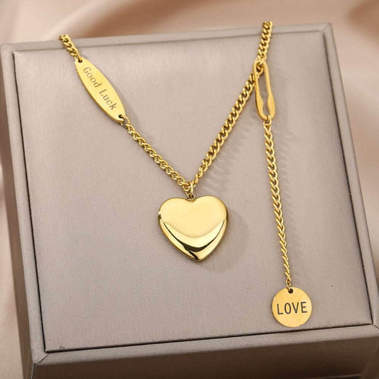 Fashion Jewelry Multilayer Heart Pendant Necklaces For Women Stainless Steel Chain Choker Zircon Moon Star Necklace Femme Wedding Jewelry Gift - Mubimart