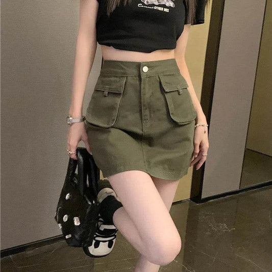 Workwear Denim Skirt Women's A- Line High Waist Skirt - Mubimart