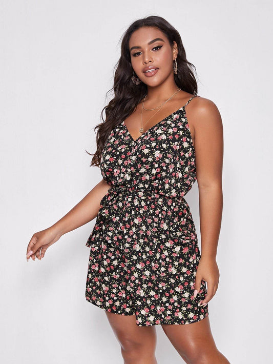 Ladies Plus Size Suspender Loose Fat Girl Jumpsuit Shorts - Mubimart