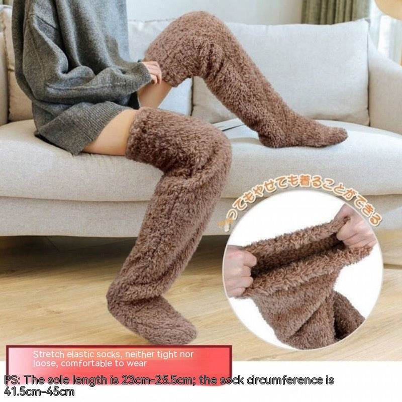 Over Knee High Fuzzy Long Socks Winter Warm Cold Leg Knee Joint Cold-proof Stockings Home Floor Sleeping Socks - Mubimart