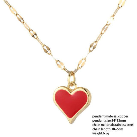 Red Heart Love Pendant Necklace For Women Choker Long Chains - Mubimart