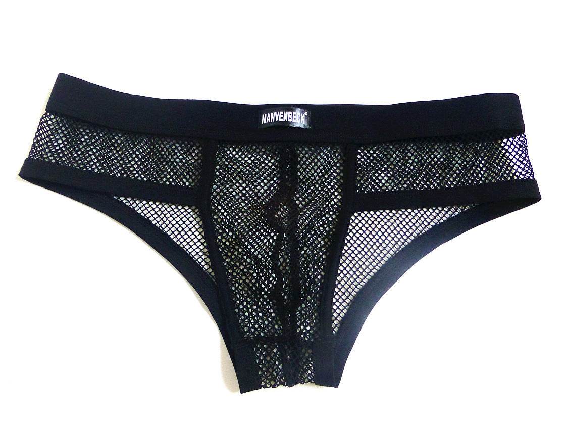 Men's Underwear Transparent Mesh Briefs Low Waist Convex Design Underwear Men - Mubimart
