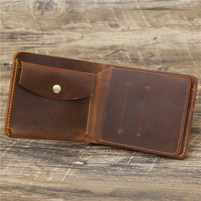 Men's Wallet Leather Wallet Retro Rough Tri-fold First Layer Cowhide - Mubimart