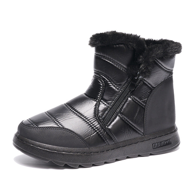 Winter-Schneestiefel aus dickem Plüsch mit seitlichem Reißverschluss, hohe Plateausohle, warme Baumwollschuhe, Damen, wasserdicht, Fleece-Wanderstiefel