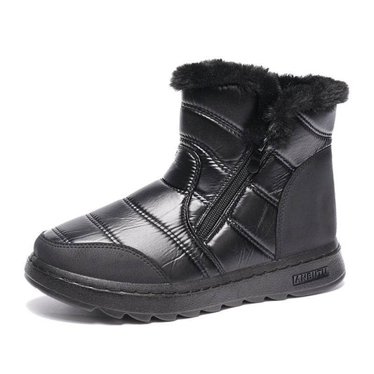 Winter Thick Plush Snow Boots With Side ZIpper High Top Platform Warm Cotton Shoes Women Solid Waterproof Fleece Walking Boot - Mubimart