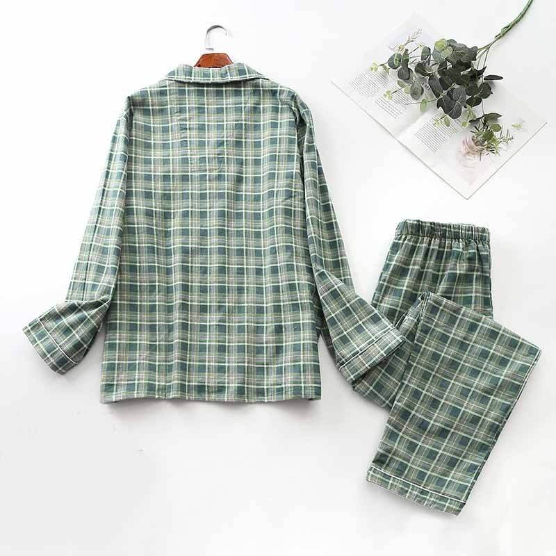 Long-sleeved Trousers And Brushed Plaid Pajama Set - Mubimart