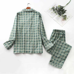 Long-sleeved Trousers And Brushed Plaid Pajama Set - Mubimart -  