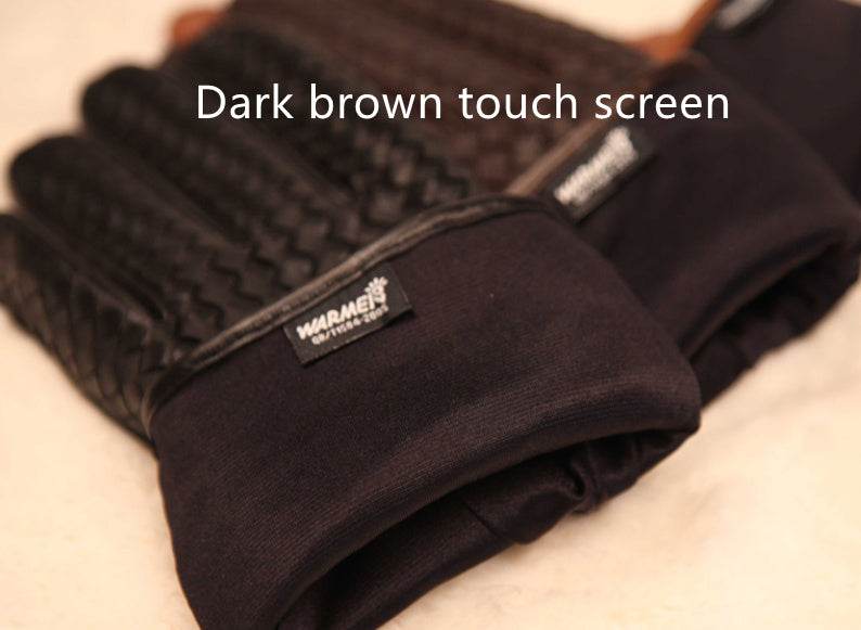 Autumn And Winter Leather Mens Woven Thin Gloves - Mubimart