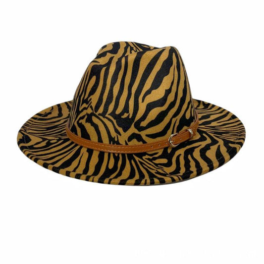 Girls Zebra Prints Sun Protection Fedora Fur Felt Hat - Mubimart