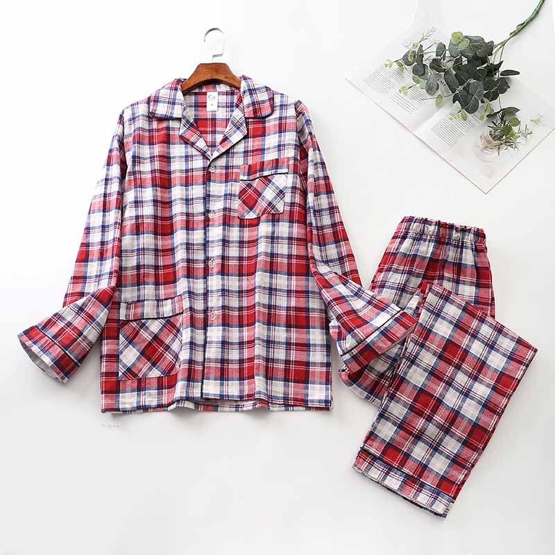 Long-sleeved Trousers And Brushed Plaid Pajama Set - Mubimart -  