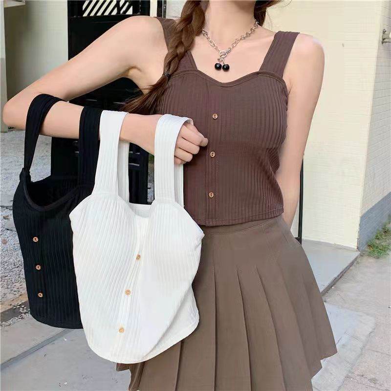 Button Camisole Short Top For Women - Mubimart