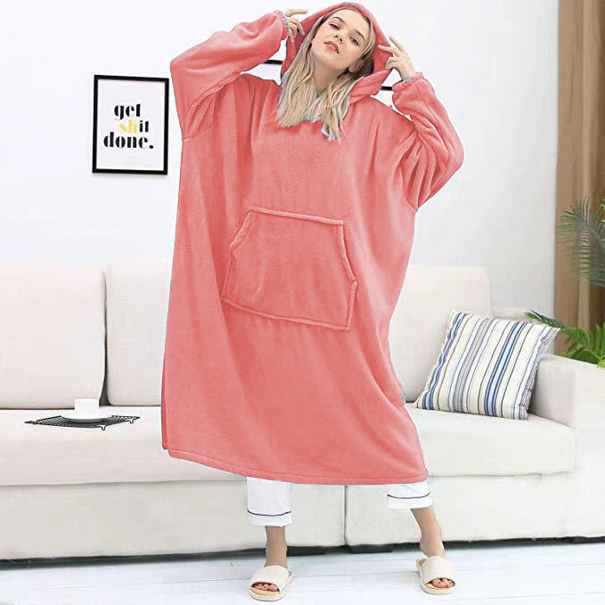 Couple Nightgown Double-sided Flannel Plus Long Hooded Nightgown - Mubimart -  