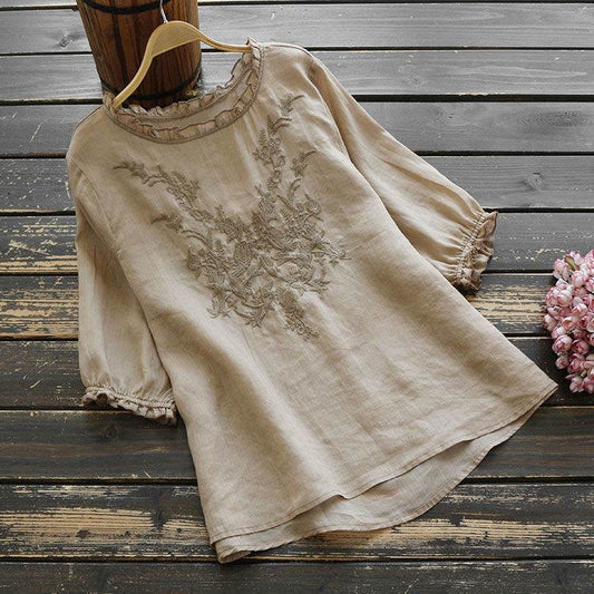 Fashion Cotton Plus Size Loose Embroidered T-shirt - Mubimart