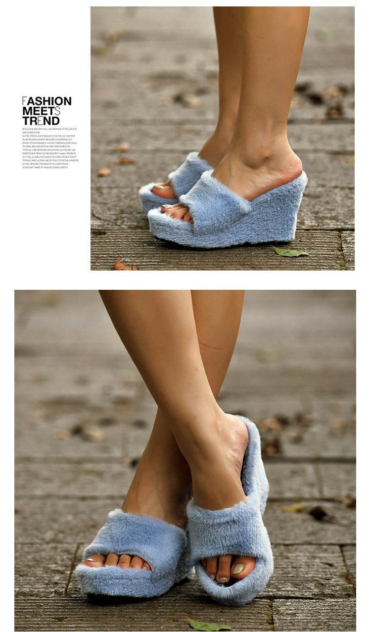Wedge Heel Slippers Ladies High Heel Muffin Drag - Mubimart
