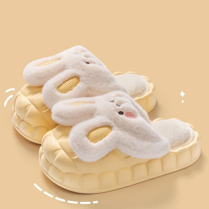 Cute Rabbit Shoes Winter Fuzzy Slippers Women Detachable Washable House Shoes - Mubimart -  