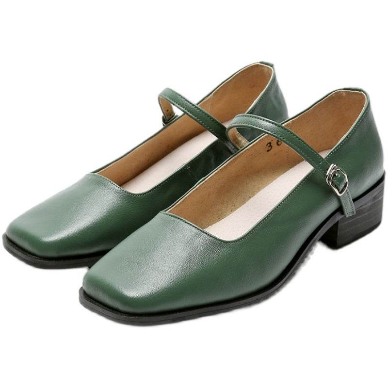 Women's Vintage Mary Jane Leather Square Toe Shoes - Mubimart