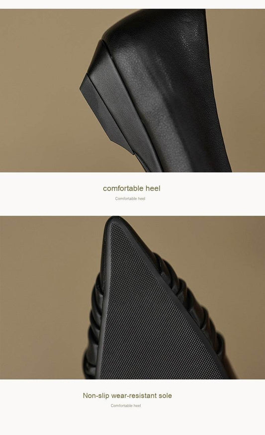 Pointed-toe Low Heel Flat Shoes Black Creamy-white - Mubimart