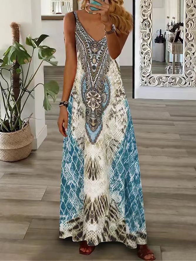 Slim Feather Positioning Printing Slip Dress - Mubimart -  