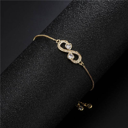Pull Adjustable Brass Micro-set Zircon Heart Infinity Charm Bracelet Women - Mubimart