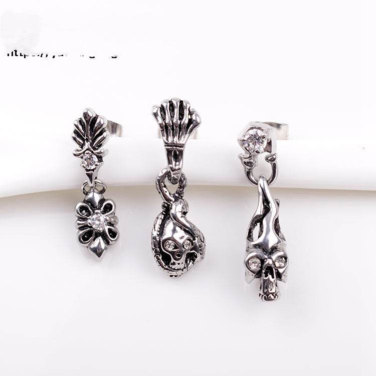 Titanium Steel Casting Ghost Head Ear Studs Men Personalized Earrings - Mubimart
