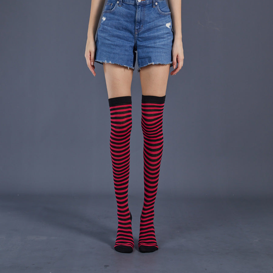 Thin Stripes Stockings Over The Knee Thickened High Tube Ladies Dance Party Performance Socks - Mubimart - Knee high socks 