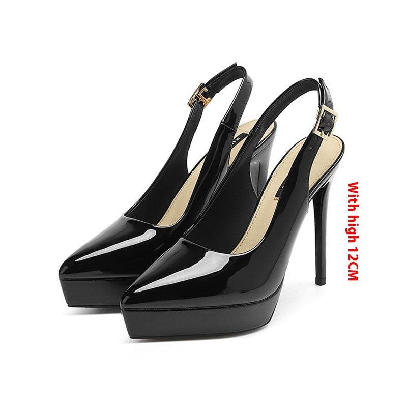 Pointed-toe Stiletto Shoes Sexy Super High Heel Toe Cap Slingback Sandals - Mubimart