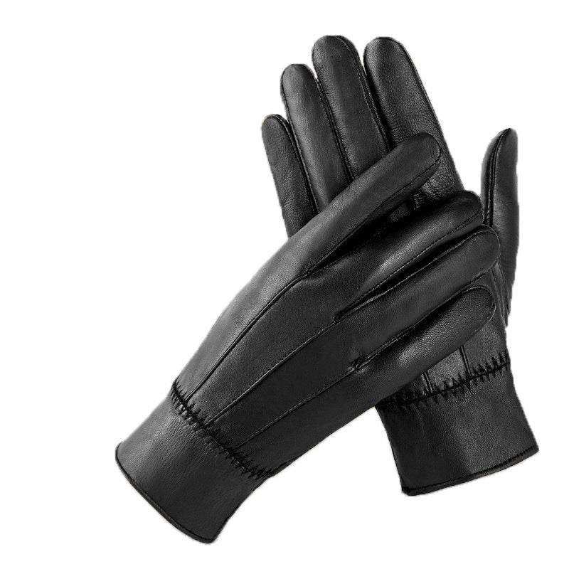 Genuine Leather Gloves For Men Women Fleece Lined Padded Warm Keeping Sheepskin Gloves - Mubimart