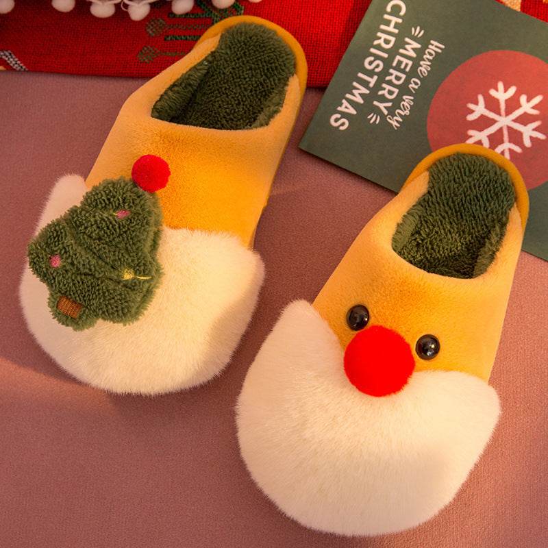 Winter Plush Slippers Christmas Cute Santa Claus And Christmas Tree Slipper Warm Anti-Slip House Shoes For Women - Mubimart