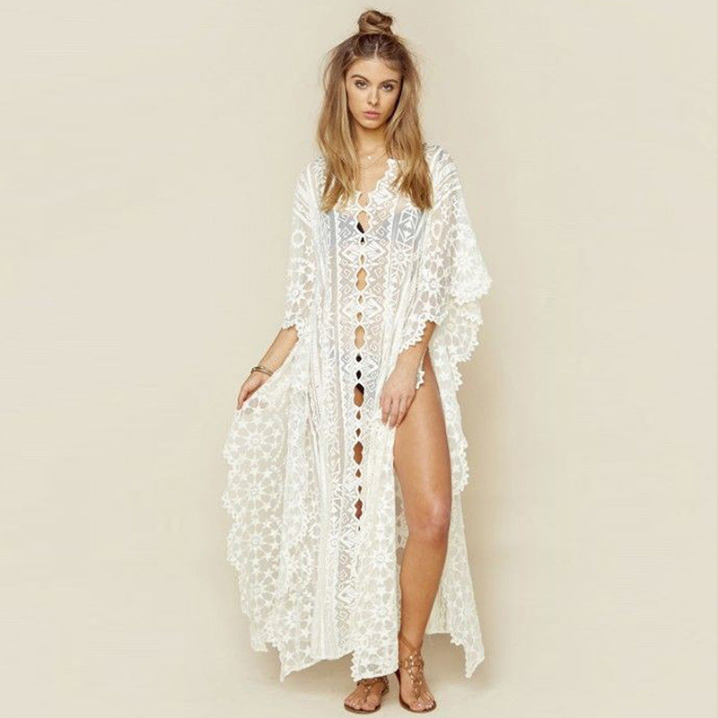 Mesh Embroidered Robe Loose Plus Size Bikini Blouse - Mubimart -  