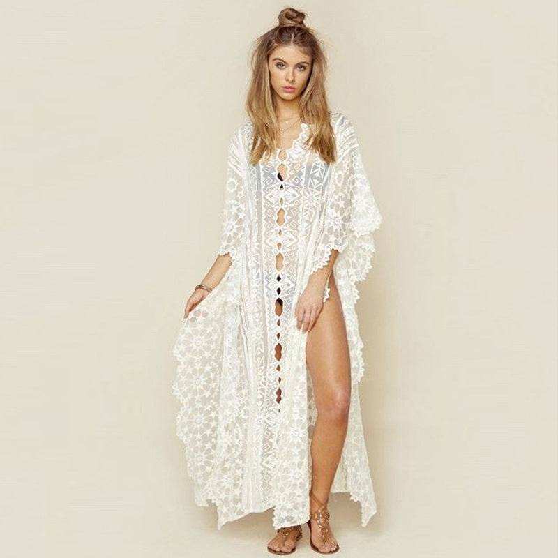 Mesh Embroidered Robe Loose Plus Size Bikini Blouse - Mubimart