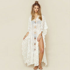 Mesh Embroidered Robe Loose Plus Size Bikini Blouse - Mubimart -  