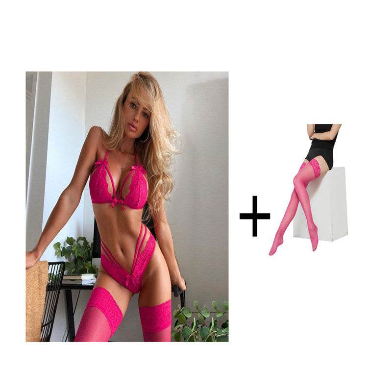 Bowknot lace sexy lingerie set - Mubimart