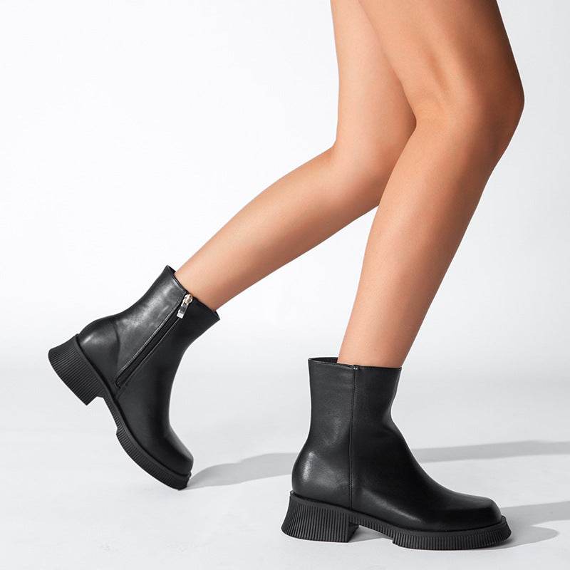 Round Toe Mid Boots Chimney Booties - Mubimart