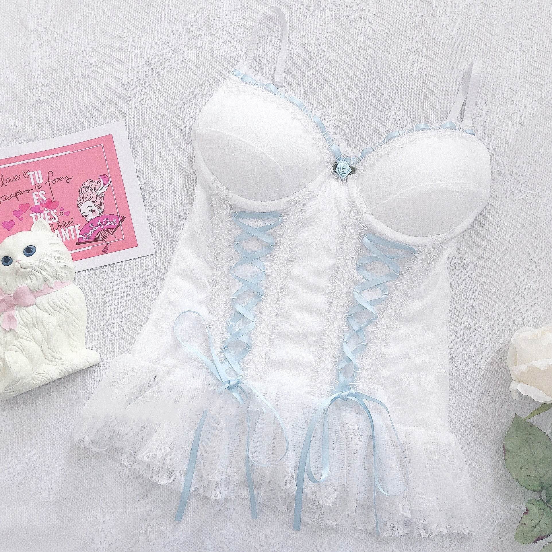 French Retro Lace Corset Sling Top Women - Mubimart