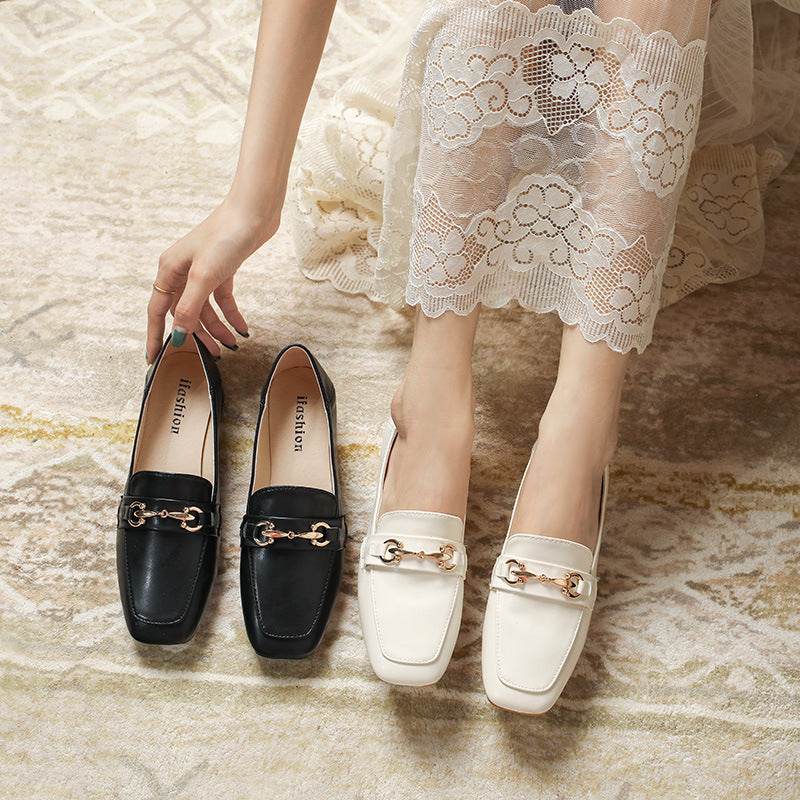 Spring And Autumn Mid-heel Women's Shoes One-foot Loafers Women - Mubimart