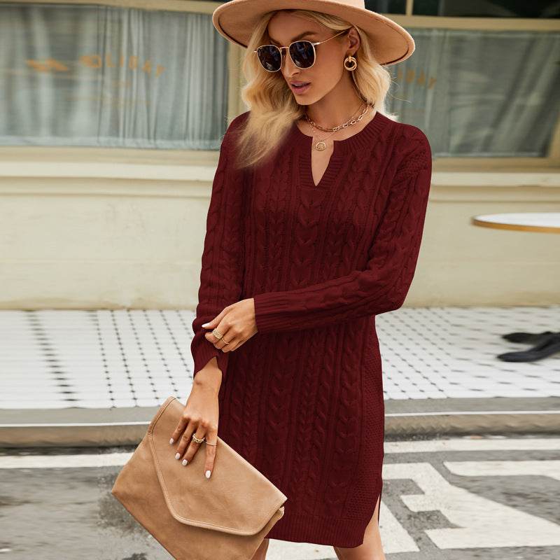 Women's Twisted Midi Knitted Dress - Mubimart