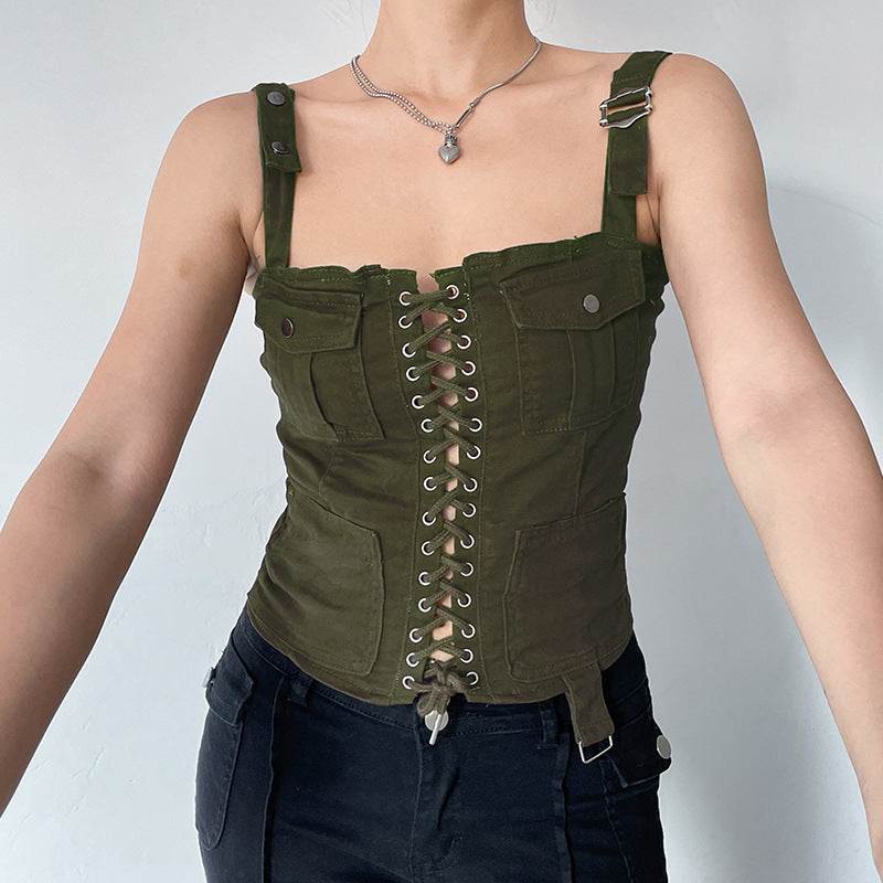 Crossed Corns Lace-up Bra Work Dress Women's Vest - Mubimart